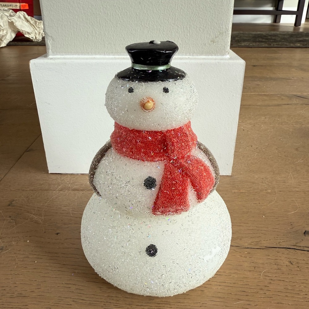 Pottery Barn Vintage Glitter Snowman 7in Holiday Candle